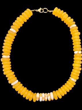 Orange Sea Glass Beaded Women's Choker Necklace with Cream Accents